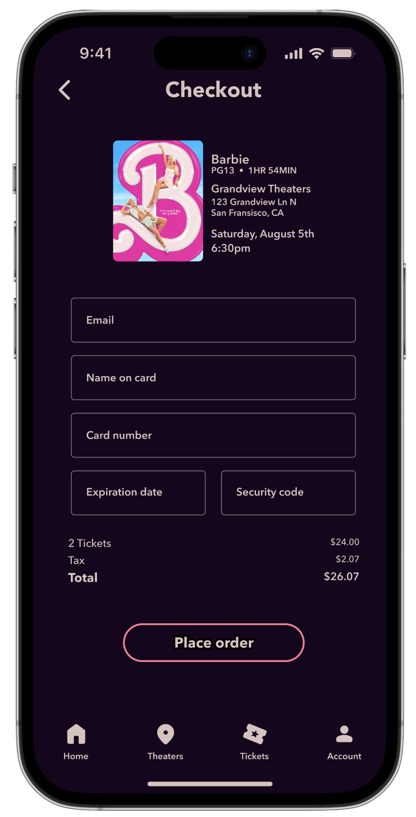 Cinematix checkout mockup