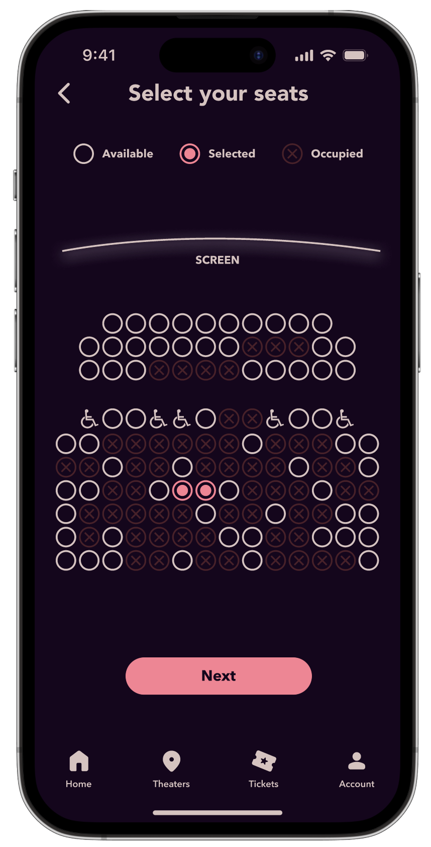 Cinematix seat selection mockup